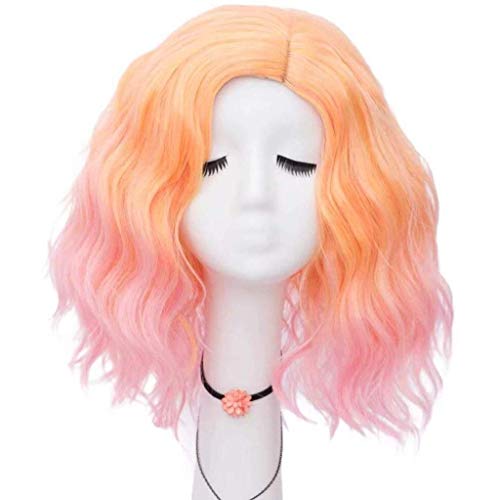 GJBXP Haarteile Dame 40 cm Super Nette Reizende Mischfarbe Rosa Lose Welle Halloween Party Täglichen Cosplay Perücken von GJBXP