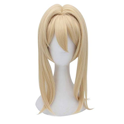 GJBXP Haarteile Violet Evergarden Anime Cosplay Rose Net Perücken mit Pony 100% Hochtemperaturbeständige Faser Licht Gold Lange Glattes Haar 16 zoll von GJBXP