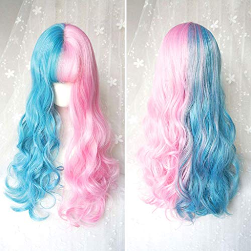 GJBXP Harajuku lange lockige gewellte Lace Front Perücken mit Air Bangs 2 Ton Farbe gemischt hitzebeständige Kunstfaser Haar für Cosplay 24 Zoll / 60 cm Perücken von GJBXP
