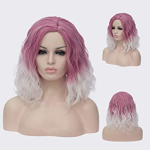 GJBXP Kurze Bob Wellige Lockige Perücke Rosa Ombre Perücken für Mädchen Hitzebeständige Kunstfaser Harajuku Cosplay Haar 14 zoll und 21 Farben Om-836 von GJBXP