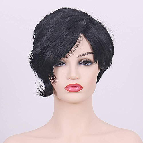 GJBXP Kurze Gerade Lace Front Perücken 100% Hitzebeständige Schwarze Kunstfaser Dunkle Wurzeln Cosplay Haar für Schwarze Frauen 7 Zoll von GJBXP