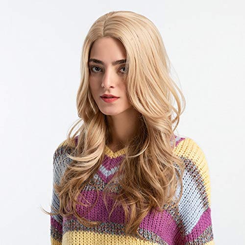 GJBXP Lange Blonde Brown Wellige Perücken Mit Pony Für Frauen Synthetische Schwarz Rot Weibliche Cosplay Natürliche Perücken Hitzebeständige Faser Haar Perücken Lc176 von GJBXP
