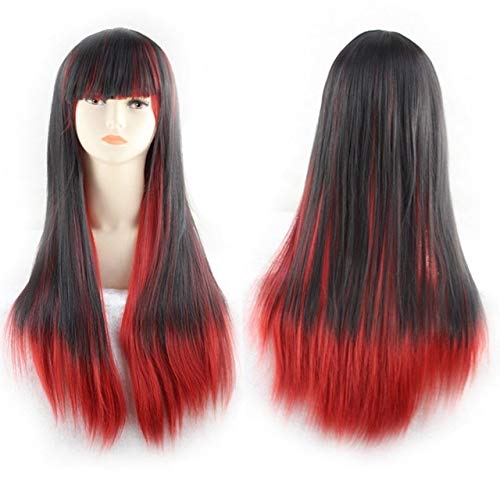 GJBXP Lange Gerade Schwarz Rot Ombre Perücke Mit Pony Synthetische Harajuku Lolita Haar Anime Cosplay Perücken Für Frauen Freies Verschiffen schwarz rot von GJBXP
