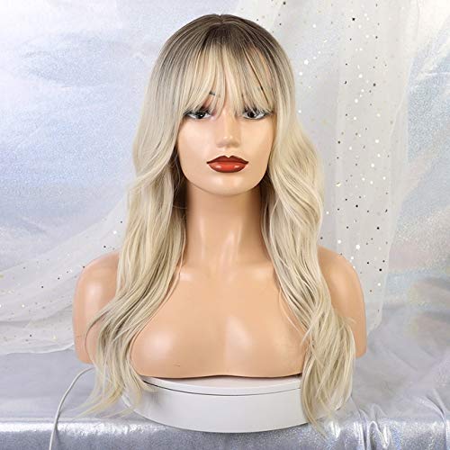GJBXP Lange Wellenförmige Gemischte Braune Asche Blonde Hochdichte Temperatur Synthetische Perücken Für Schwarz/Weiß Frauen Glueless Wellenförmige Cosplay Perücke Lc215 von GJBXP
