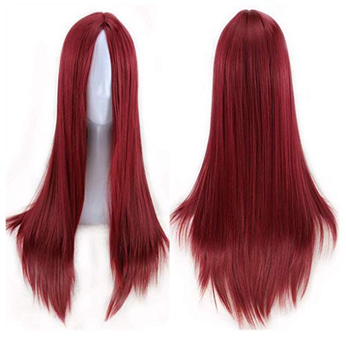 GJBXP Natürliche Lange Gerade Mittelpunkt Lace Front Perücken Leimlose Hochwertige Hitzebeständige Kunstfaser Haar für Cosplay 26 Zoll Rotwein von GJBXP