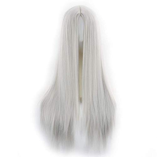 GJBXP Natürliche Lange Gerade Mittelpunkt Lace Front Perücken Leimlose Hochwertige Hitzebeständige Kunstfaser Haar für Cosplay 26 Zoll Silber Grau von GJBXP