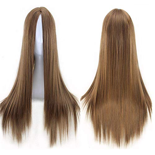 GJBXP Natürliche lange gerade Mitte Spitzefrontseite Perücken leimlose hohe Qualität hitzebeständige Kunstfaser Haar für Cosplay 26 Zoll hellbraun von GJBXP