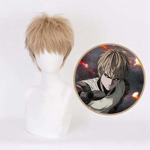Hitzebeständige Anime One Punch Man Genos Kurzes Flachs Kostüm Volle Spitze Cosplay Perücke + Kostenlose Perücke Cap Spanien Hitzebeständige Anime One Punch Man Genos Kurzes Flachs Kostüm Volle Spitze Cosplay Perücke + Kostenlose Perücke Cap Spanien von GJBXP