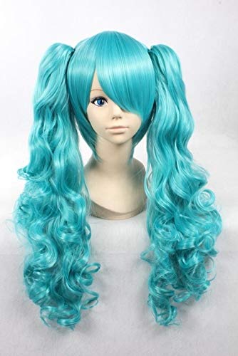 Hochwertige Anime Hatsune Miku Perücken Blau mittellange lockige gewellte Zöpfe Halloween Cosplay Kostüm Perücke + Perücke Cap One Size wie das Bild zeigt Hochwertige Anime Hatsune Miku Perücken Blau mittellange lockige gewellte Zöpfe Halloween Cosplay Kostüm Perücke + Perücke Cap One Size wie das Bild zeigt von GJBXP