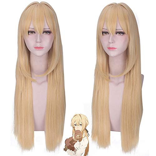 Hochwertige Anime Violet Evergarden Cosplay Perücke Langwellig Blond Hitzebeständig Synthetisches Haar Perucas Kostüm Perücken + Perücke Kappe von GJBXP