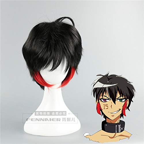 Kurze schwarz-rote Mischung geschichtetes synthetisches Haar Haftanstalt Nanbaka Jyugo Nr. 15 Nr. 25 Niko Nr. 69 Rock Cosplay Perücke + Perückenkappe Einheitsgröße wie auf dem Bild Kurze schwarz-rote Mischung geschichtetes synthetisches Haar Haftanstalt Nanbaka Jyugo Nr. 15 Nr. 25 Niko Nr. 69 Rock Cosplay Perücke + Perückenkappe Einheitsgröße wie auf dem Bild von GJBXP