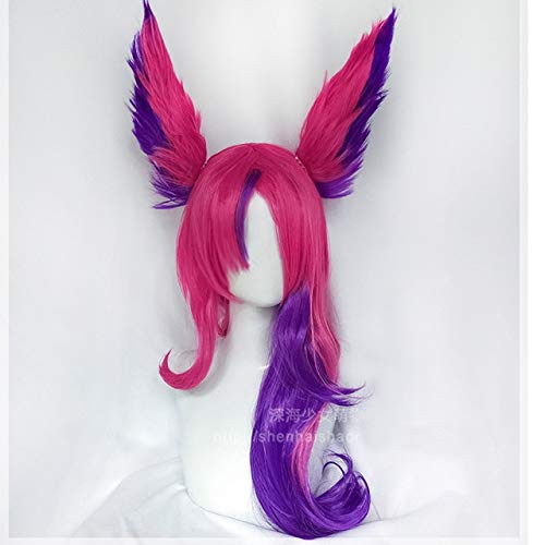 Lol Star Guardian Der Rebell Xayah Cosplay Perücke Frau Haar Spiel Cos Perücke mit abnehmbaren Chip Pferdeschwänzen + Perücke Kappe als das Bild von GJBXP