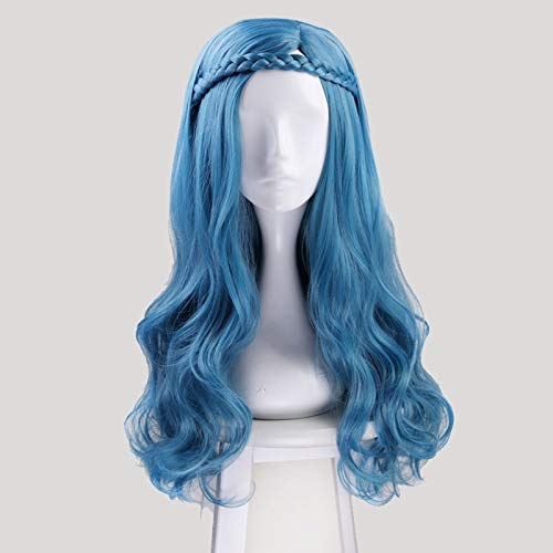 Nachkommen 2 Evie Blue Green Mix Lange gewellte Perücke Cosplay Kostüm Frauen Synthetisches Haar Party Rollenspiel Perücken + Perücke Cap Kumz7146 von GJBXP