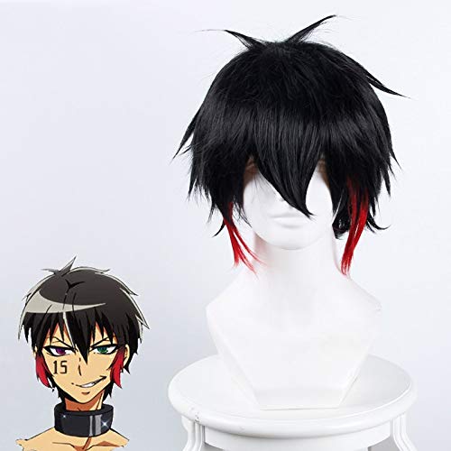 Nanbaka Jyugo Nr. 15 Anime Cosplay Perücke Die Zahlen Jugo Gefängnis Kurz Schwarz Rot Hitzebeständig Synthetisches Haar Perücken Gesichtshaar von GJBXP