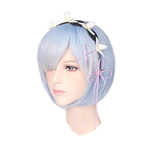 Re zero Ram Rem Perücken Kopfschmuck Re: Leben in einer anderen Welt als Zero Cosplay Kostüme Blue Pink Badeanzüge One Size blue STYLE 2 von GJBXP