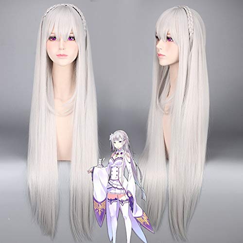 Re: Zero Start Leben in einer anderen Welt Cosplay Kostüm lila Kleid + Perücke Re: Zero Kara Hajimeru Isekai Seikatsu Emilia Kostüme Einheitsgröße Emilia Perücke 510 von GJBXP