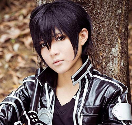 Schwert Kunst Online Kirigaya Kazuto Perücke Cosplay Kostüm SAO Kirito Männer Frauen Kurz Schwarz Synthetisches Haar Rollenspiel Perücken + Perücke Cap von GJBXP