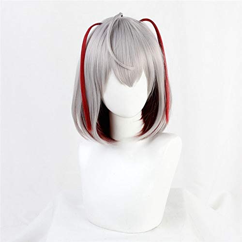 Spiel Arknights W Perücke Cosplay Kostüm Grau und Rot Kurze hitzebeständige Faserhaarperücke für Halloween Karneval A. von GJBXP