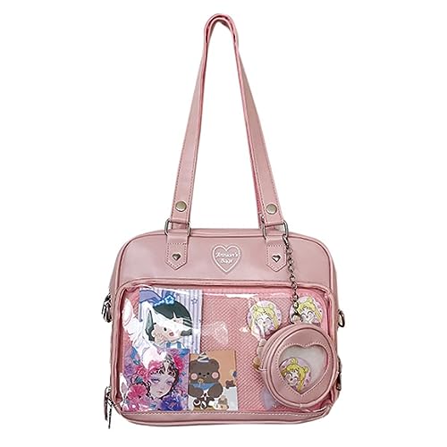 GJGJTER JK Damen Geldbörse Schultertaschen Handtasche Transparent Fenster DIY Messenger Bag Kleine Geldbörse Anhänger, Pink, Einheitsgröße von GJGJTER