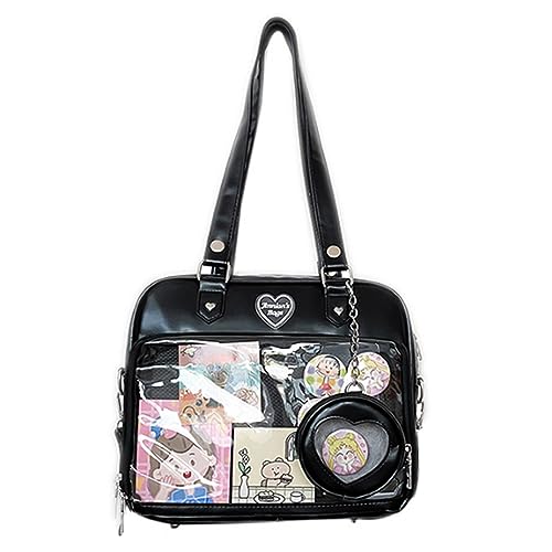 GJGJTER JK Damen Geldbörse Schultertaschen Handtasche Transparent Fenster DIY Messenger Bag Kleine Geldbörse Anhänger, Schwarz, Einheitsgröße von GJGJTER