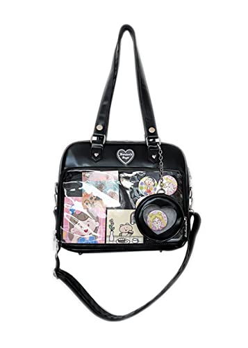 GJGJTER Mädchen JK Messenger Tasche Transparentes Fenster Schultertasche Große Kapazität Handtasche Klein Geldbörse Anhänger-Schwarz von GJGJTER