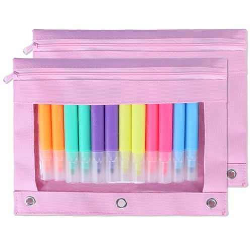 Federmäppchen für 3-Ringordner, Federmäppchen mit glattem Reißverschluss, transparentes Fenster, Federmäppchen für Ordner, perfekt für Schule, Büro, Schmuck und Kosmetik, 2 Packungen, Rosa Federmäppchen für 3-Ringordner, Federmäppchen mit glattem Reißverschluss, transparentes Fenster, Federmäppchen für Ordner, perfekt für Schule, Büro, Schmuck und Kosmetik, 2 Packungen, Rosa von GJIAUKIZ