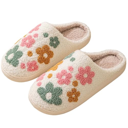 Damen Herren Erdbeere Hausschuhe Süße Obst Home Slippers Winter Fuzzy Memory Foam Flauschige Warme Hausschuhe, Bunte Blumen, 6.5-7 Women/5.5-6 Men von GJIKE