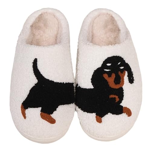 Damen Herren Erdbeere Hausschuhe Süße Obst Home Slippers Winter Fuzzy Memory Foam Flauschige Warme Hausschuhe, Dackel, 9-10 Women/8-8.5 Men von GJIKE