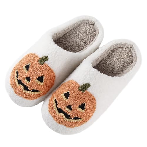 Damen Herren Erdbeere Hausschuhe Süße Obst Home Slippers Winter Fuzzy Memory Foam Flauschige Warme Hausschuhe, H2-big Pumpkin, 7.5-8 Women/6.5-7 Men von GJIKE