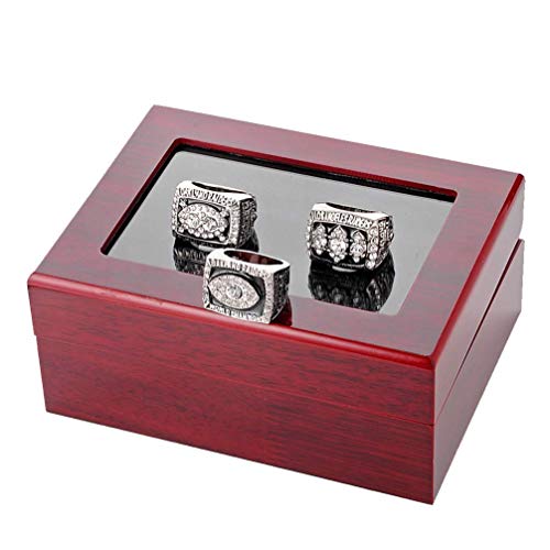 GJJ 3 Stück Europa und Amerika Herrenringe Set, Oakland Raiders Sport Fan Ringe Super Bowl Championship Ringe mit Display Holzkiste Größe 11 von GJJ