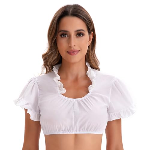 GJKLO Oktoberfest Bluse Damen Weiß, bluse damen, trachtenbluse, bluse Spitze Kurzarm Spitzenbluse Elegante Trachtenbluse, Größe M von GJKLO