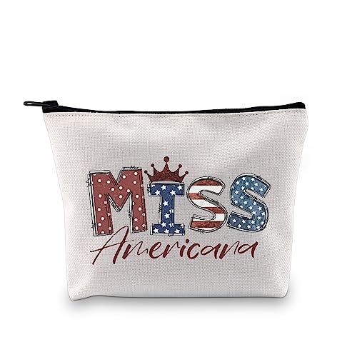 GJTIM Amerikanische Flagge USA Geschenk Miss Americana Make-up-Tasche 4. Juli USA Unabhängigkeitstag Gedenktag Geschenk für Sänger-Fans Frauen, Americana Tasche, Segeltuch-Kosmetiktasche mit von GJTIM