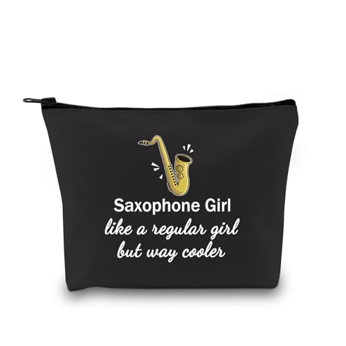 GJTIM Saxophonisten-Geschenk, Saxophonspieler-Geschenk, Saxophon-Mädchen wie ein normales Mädchen, aber viel kühler, Reise-Make-up-Tasche für Saxophonliebhaber, Saxophon Girl Schwarz, Medium, modisch von GJTIM