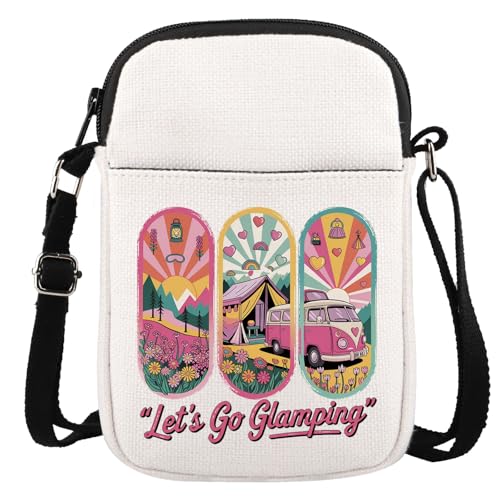 Retro Pink Camping Van Geschenk Happy RV Camper Geschenk Let's Go Glamping Camp Sommer Crossbody Tasche, Go Glamping Cr von GJTIM
