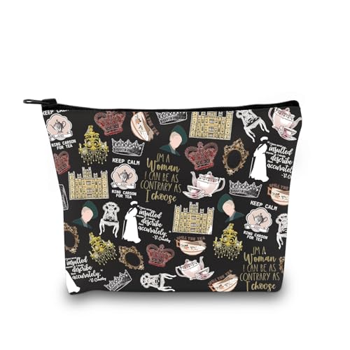 TV-Show-inspiriertes Geschenk V. Crawley-Zitat, inspiriertes Geschenk, TV-Show, Merchandise-Beutel, Make-up-Tasche für Fans, Frauen, Downton TV-Muster, Schwarz, Kosmetiktasche aus Segeltuch mit von GJTIM