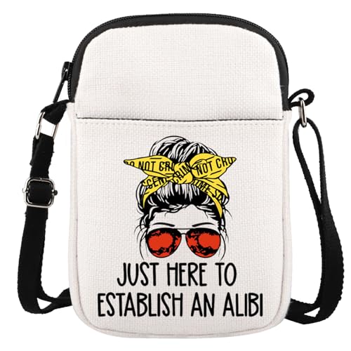 True Crime Junkie Gift Just Here to Establish and Alibi Zipper Crossbody Bag Gift for Crime Show Fan, Alibi Cr, Multifunktional: von GJTIM