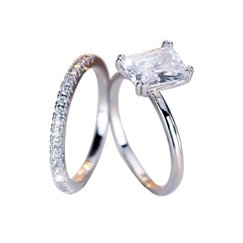 GJYombuke 2-teiliges Verlobungsring-Set, luxuriöses Ehering-Set, Kristall im Prinzessschliff, funkelnder Zirkonia, Versprechensringe für Sie, Messing, Zirkonia GJYombuke 2-teiliges Verlobungsring-Set, luxuriöses Ehering-Set, Kristall im Prinzessschliff, funkelnder Zirkonia, Versprechensringe für Sie, Messing, Zirkonia von GJYombuke