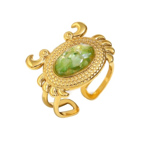 GJYombuke Verstellbarer lustiger Strandkrabben-Ring – Edelstahl, 18 Karat vergoldet, Crushed Ice Stil Ring mit Muschel und Harz-Edelstein-Design, einzigartiger Statement-Schmuck für Frauen, Edelstahl GJYombuke Verstellbarer lustiger Strandkrabben-Ring – Edelstahl, 18 Karat vergoldet, Crushed Ice Stil Ring mit Muschel und Harz-Edelstein-Design, einzigartiger Statement-Schmuck für Frauen, Edelstahl von GJYombuke