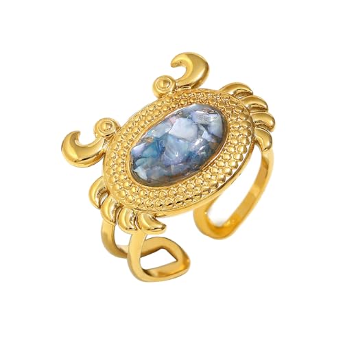 GJYombuke Verstellbarer lustiger Strandkrabben-Ring – Edelstahl, 18 Karat vergoldet, Crushed Ice Stil Ring mit Muschel und Harz-Edelstein-Design, einzigartiger Statement-Schmuck für Frauen, Edelstahl GJYombuke Verstellbarer lustiger Strandkrabben-Ring – Edelstahl, 18 Karat vergoldet, Crushed Ice Stil Ring mit Muschel und Harz-Edelstein-Design, einzigartiger Statement-Schmuck für Frauen, Edelstahl von GJYombuke