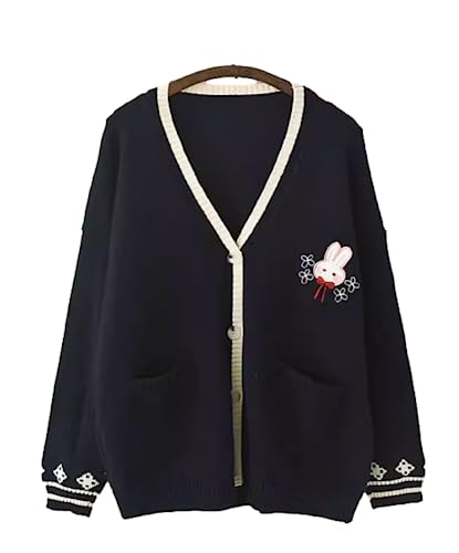 GK-O Mori Mädchen Kawaii Kaninchen Japan JK Uniform Strickcardigan Pullover Mädchen Schule Cosplay Pullover, Dunkelblau, Mittel von GK-O