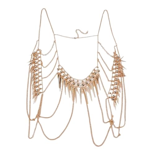 1 STÜCKE Doppel Perle Schulter Kette Körperschmuck Frauen Sommer Bikini Strand Körper Glamour Retro Niet Zubehör von GKJHTED
