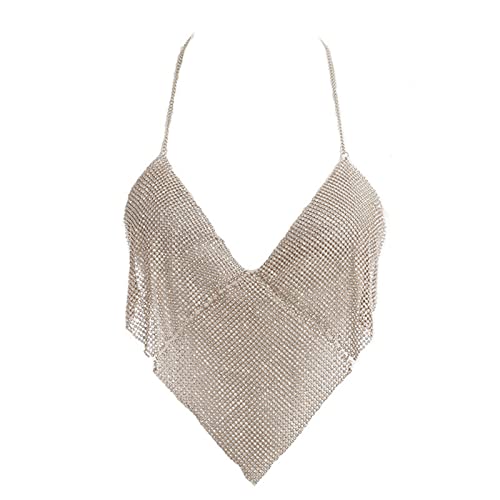 Damen-Body-Kette, rückenfreier Ausschnitt, glitzernde Dreiecksweste für den Sommerstrand von GKJHTED