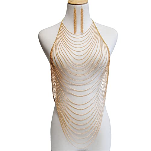 Damen-Körperkette, mehrlagige Quasten-Körperkette, einfache integrierte Kettenhalskette für den Sommerstrand von GKJHTED