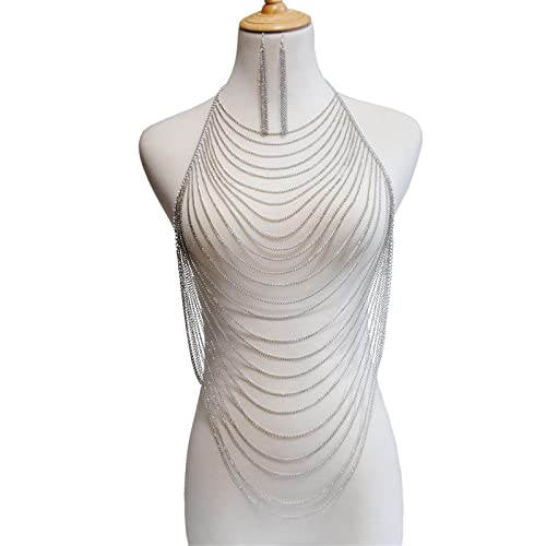 Damen-Körperkette, mehrlagige Quasten-Körperkette, einfache integrierte Kettenhalskette für den Sommerstrand von GKJHTED