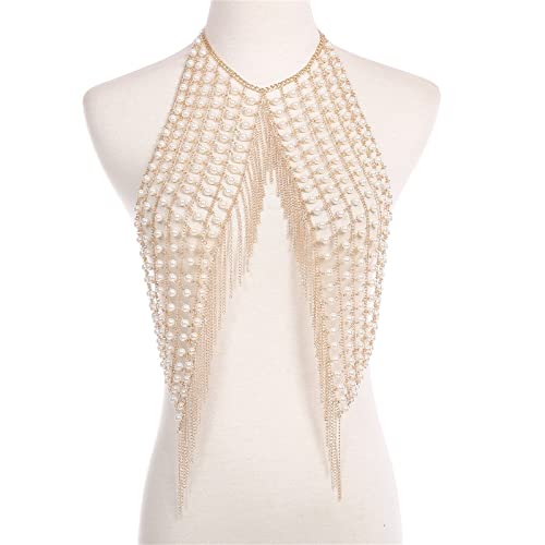 Damen Körperkette Perlenkette Ins Style Körperkette Perlenquaste Brustkette für Sommerstrand von GKJHTED