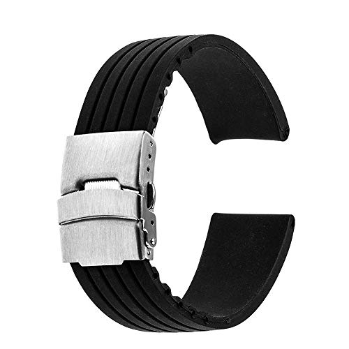 GKJHTED Gummi-Uhrenarmband, Edelstahl-Uhrenarmband, Uhrenarmbänder 17 mm, 18 mm, 19 mm, 20 mm, 21 mm, 22 mm, 23 mm, 24 mm, Universal-Uhrenarmband aus Silikonkautschuk, von GKJHTED