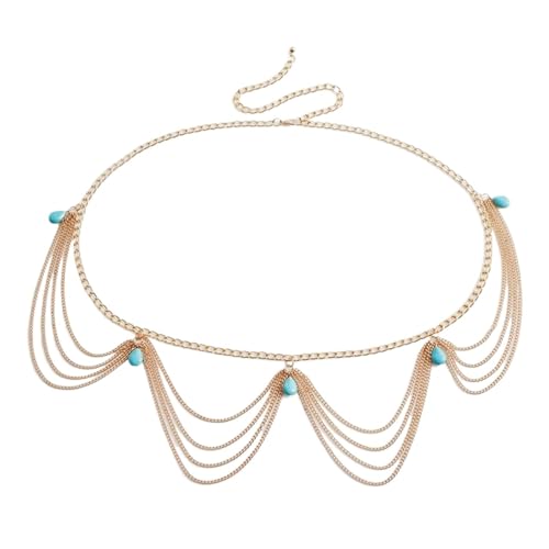 STÜCK Mehrschichtige Quaste Goldfarbener Anhänger Taillenkette für Frauen Bikini Party Gürtel Accessorie Körper von GKJHTED