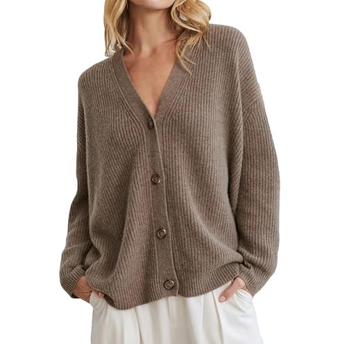 GKSMHD Damen Strickjacke mit V-Ausschnitt Button Down Strickoberteile Lässige Langarmmäntel Vintage Stil Französischer Pullover Vorne Offen Button Down Oberbekleidung Mäntel,Kaffee,S von GKSMHD