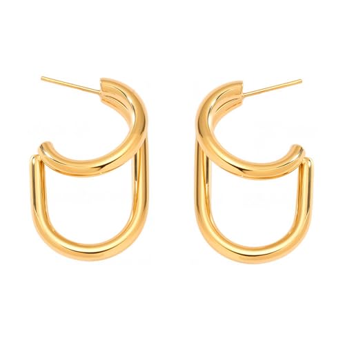 18K Gold Plattiert Zwei Ton C Form Ohrringe Allergie Resistent Edelstahl Trendy Accessoires Geschenk Doppelschicht C Form Ohrringe von GKYQVE