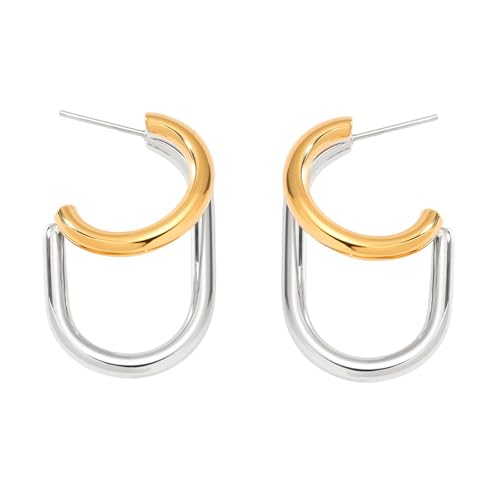 18K Gold Plattiert Zwei Ton C Form Ohrringe Allergie Resistent Edelstahl Trendy Accessoires Geschenk Doppelschicht C Form Ohrringe von GKYQVE